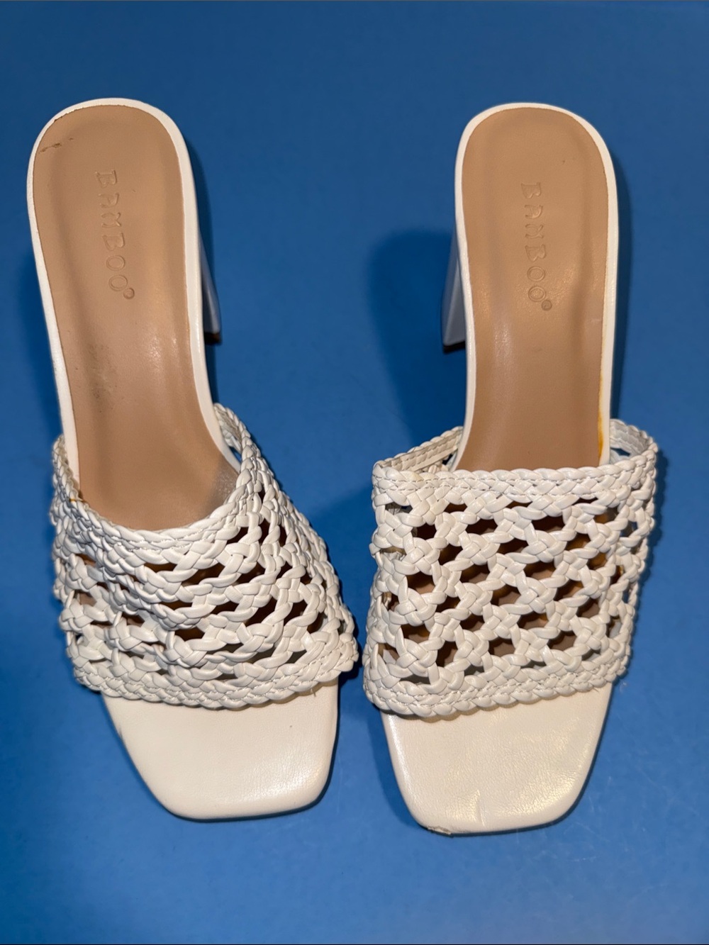 BAMBOO White Braided Slide Mules